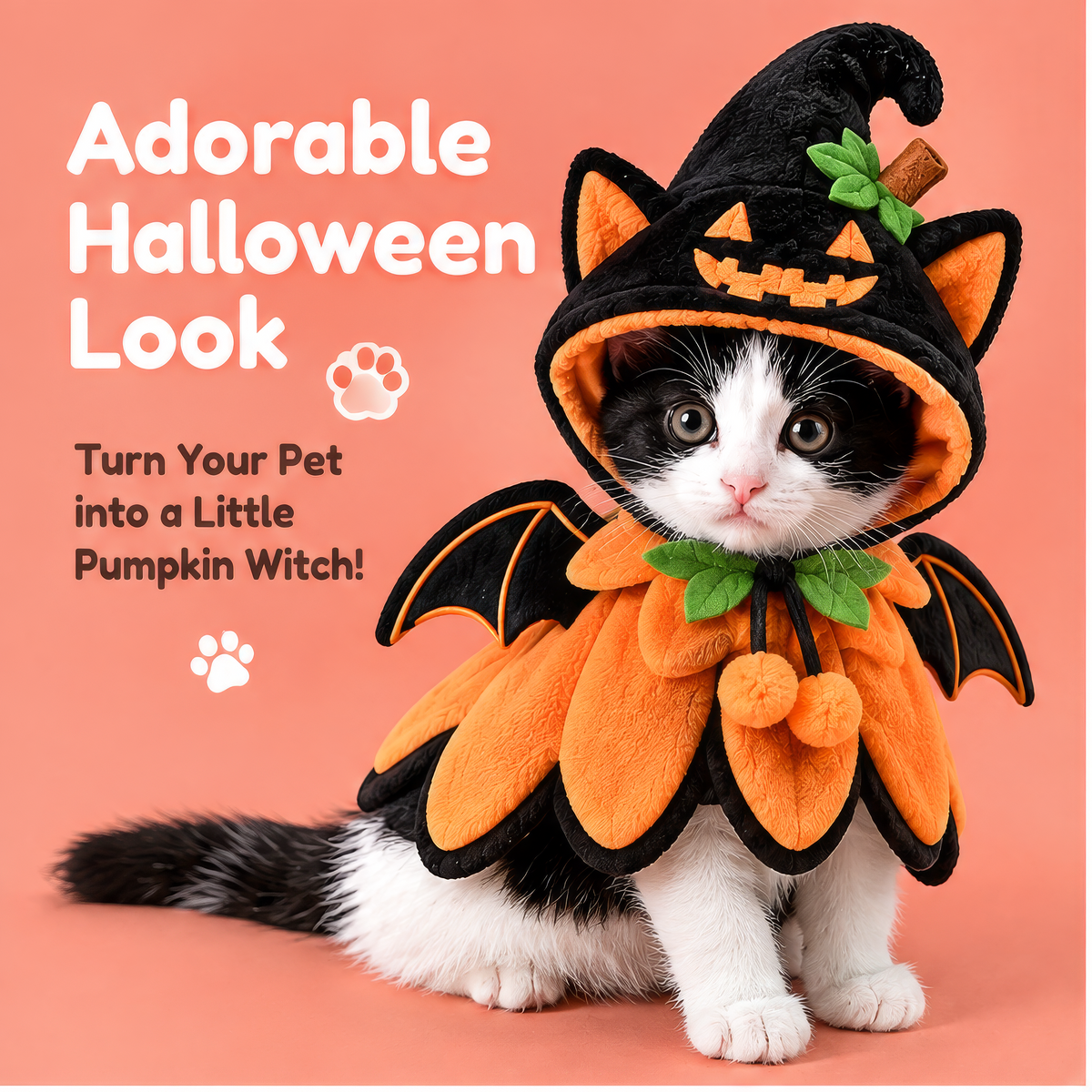 HAEYLORAN® Spooky Pumpkin Bat Pet Costume with Hat & Wings