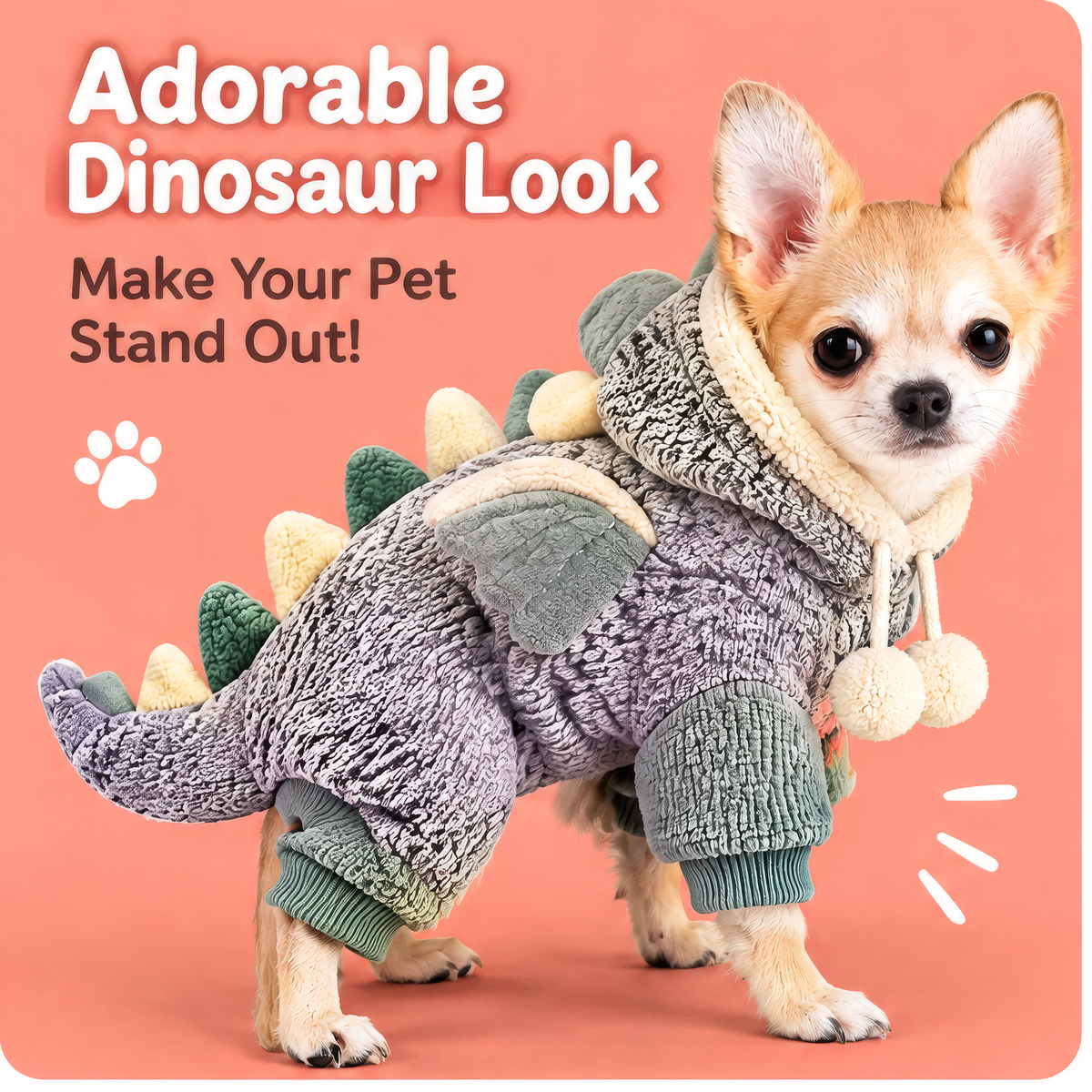 HAEYLORAN® Cute Dinosaur Winter Pet Sweater with Hood