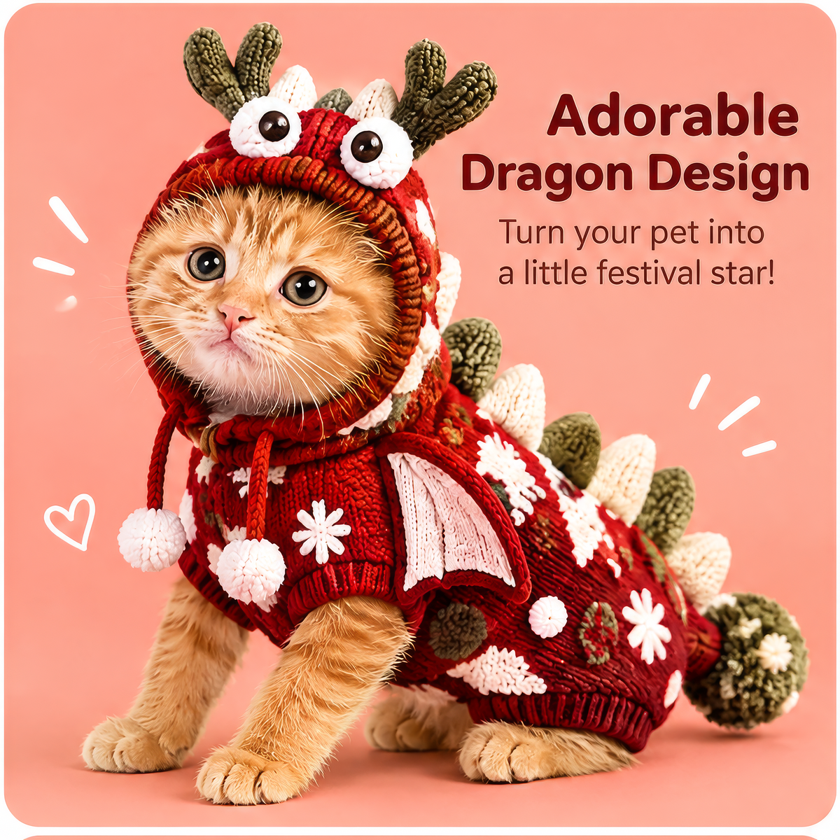 HAEYLORAN® Cute Christmas Dragon Hoodie Sweater for Pets