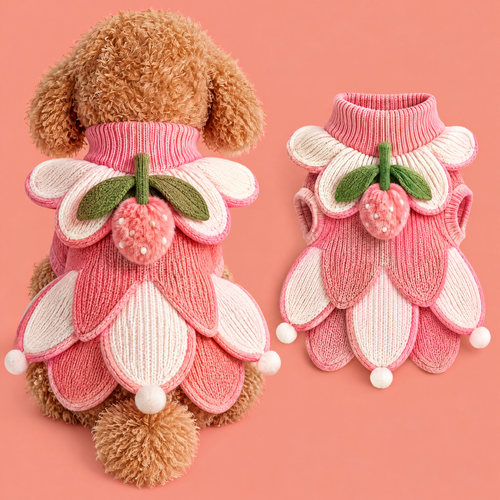 HAEYLORAN® 3D Strawberry Knit Sweater – Sweet Fruit Pet Pullover