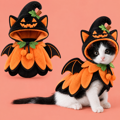 HAEYLORAN® Spooky Pumpkin Bat Pet Costume with Hat & Wings