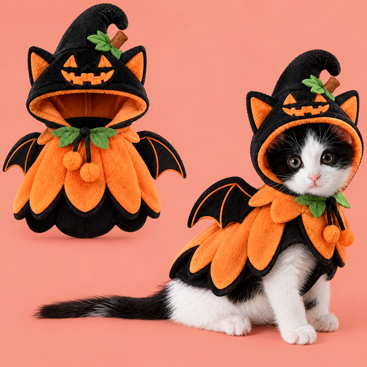 HAEYLORAN® Spooky Pumpkin Bat Pet Costume with Hat & Wings