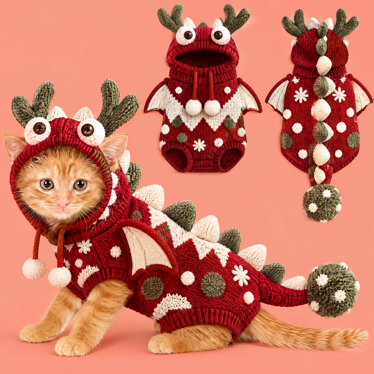 HAEYLORAN® Cute Christmas Dragon Hoodie Sweater for Pets