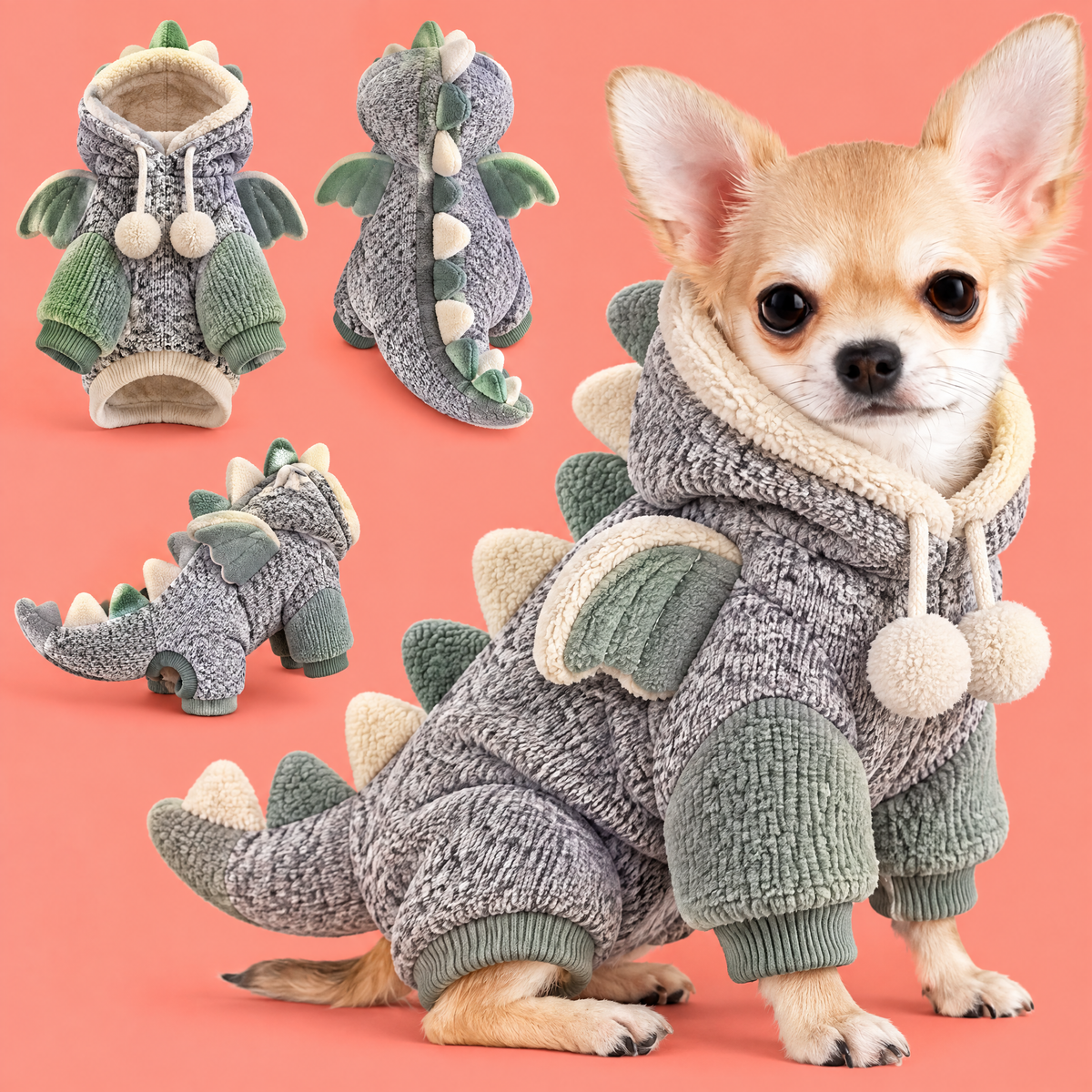 HAEYLORAN® Cute Dinosaur Winter Pet Sweater with Hood