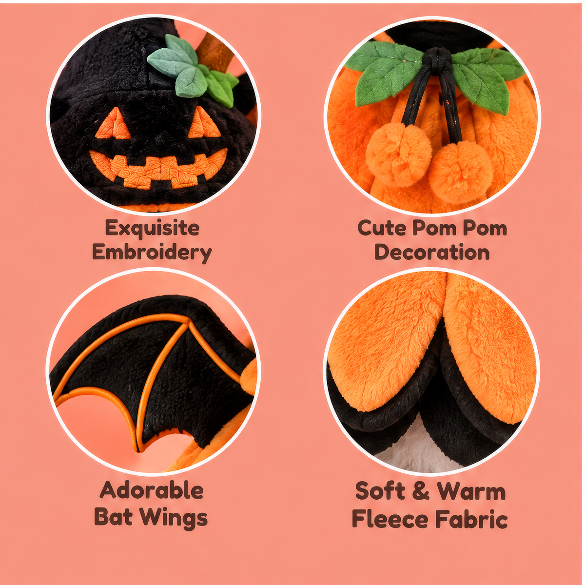 HAEYLORAN® Spooky Pumpkin Bat Pet Costume with Hat & Wings