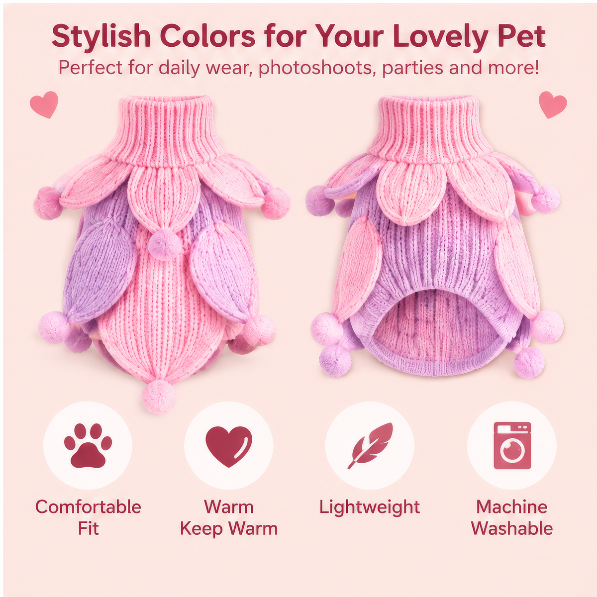 HAEYLORAN® 3D Flower Knit Sweater – Cozy Floral Pet Pullover