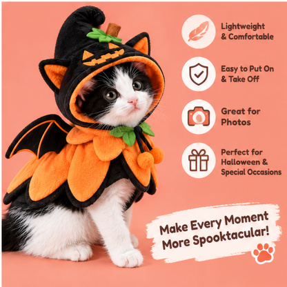 HAEYLORAN® Spooky Pumpkin Bat Pet Costume with Hat & Wings