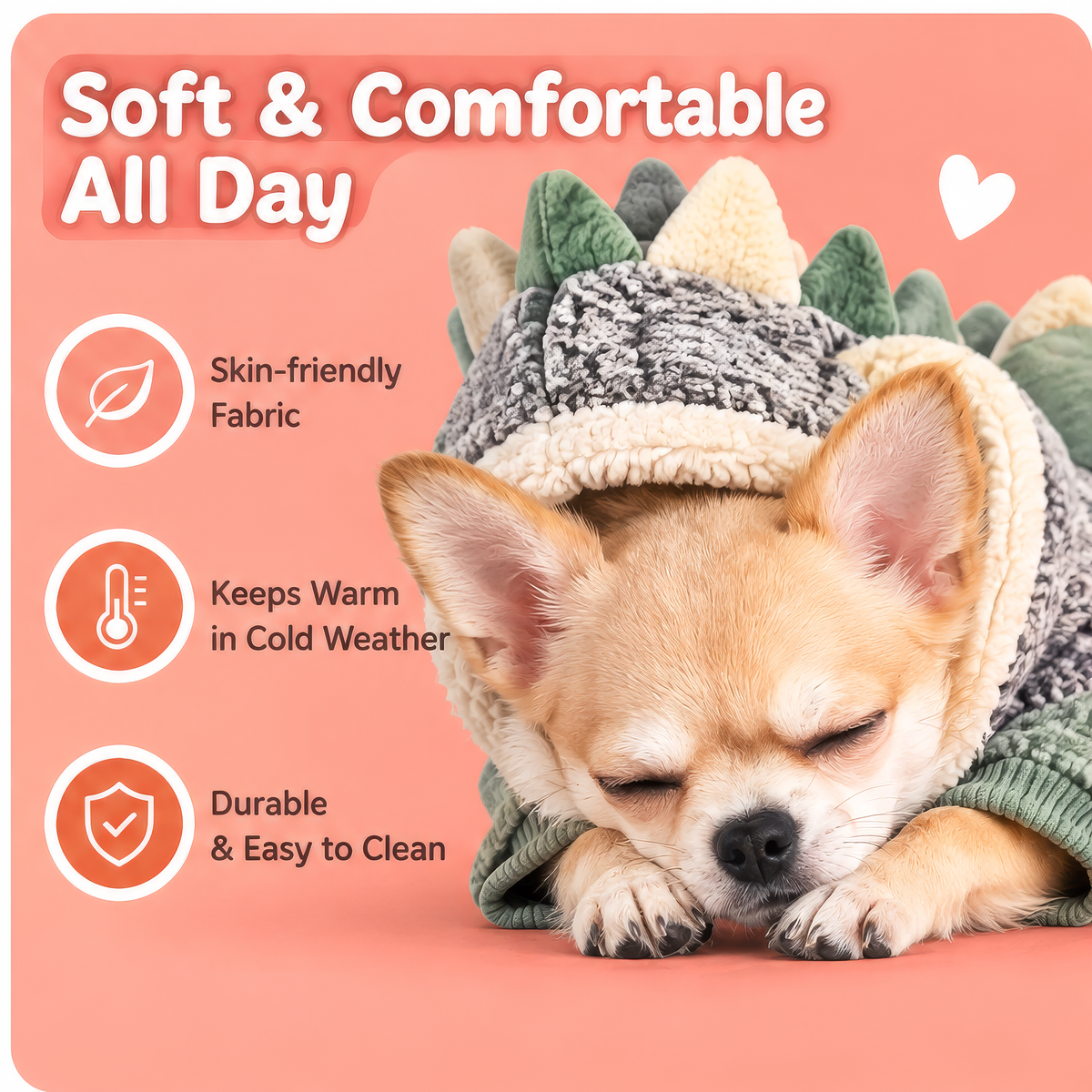 HAEYLORAN® Cute Dinosaur Winter Pet Sweater with Hood